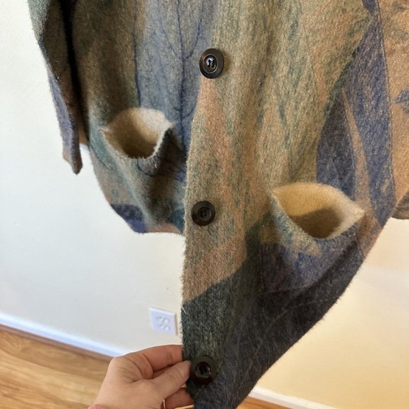 Yesno Cardigan Womens XL Oversized Wool Sweater Button Up V Neck Pockets Graphic - Picture 6 of 11